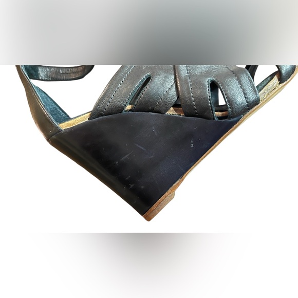 Rag & Bone Black Leather Wedge Platform Sandals Ankle Strap Size 37 - Picture 5 of 12